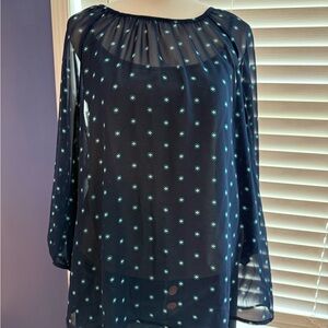 Elegant Black Sheer Top with Blue Accents